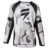 Camouflage motocross jersey with brand logo on a white background