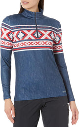 Hot Chillys Women Premium Zip-T Midweight Body Fit Base Layer Serape Blue