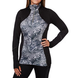 Hot Chillys Womens Elite Inset Leopard Print Zip-T
