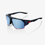 100% NORVIK Unisex Bike Sunglasses Black Holographic - HiPER Blue Mirror Lens