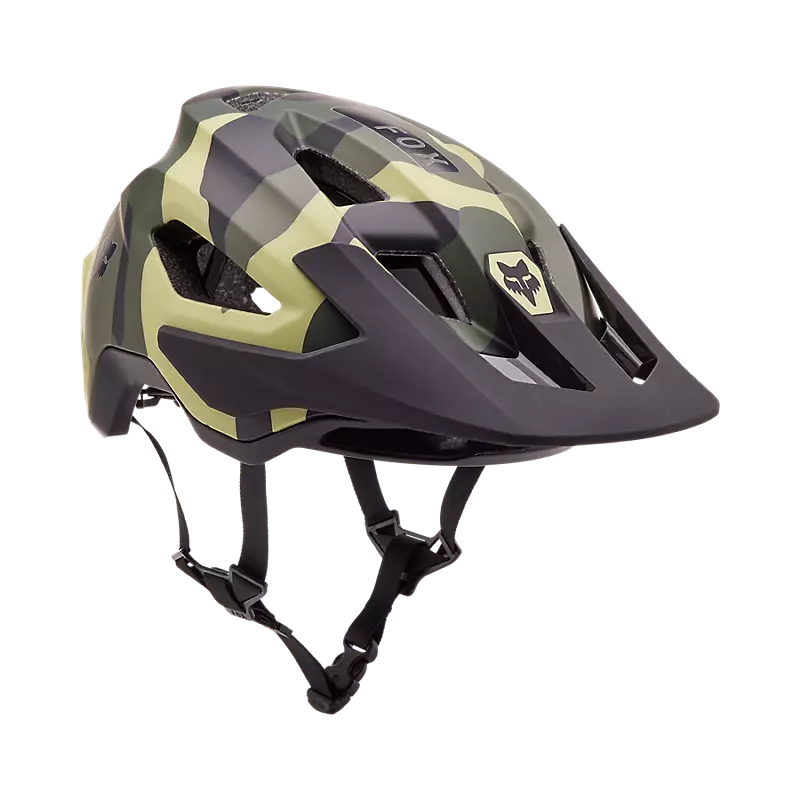 Fox Speedframe Camo MTB Helmet - Essential Open-Face Performance  Green camo front Right