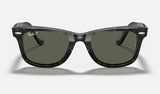 Ray-Ban Wayfarer Classic sunglasses in various colors with polarized and gradient lenses, featuring acetate frames and iconic logo.