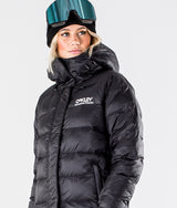 Oakley TNP Winter Pine DWR Puff Women Snow Jacket - Front view, showcasing water repellent technology and two-point hood adjustment