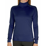 Hot Chillys Women Peach Skins Solid T-Neck Lightweight Base Layer in relaxed fit Navy Blue