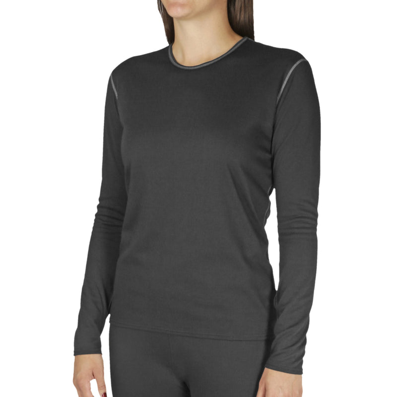 Hot Chillys Women Pepper Bi-Ply Crewneck - Front view, showcasing double-layer knit and crewneck design