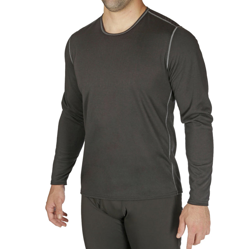 Image of Hot Chillys Men Pepper Bi-Ply Crewneck showcasing its double-layer construction and relaxed fit, designed for excellent thermal retention and moisture-wicking. Black