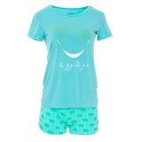 Kickee Pants Women's Print Short Sleeve Fitted Pajama Set with Shorts