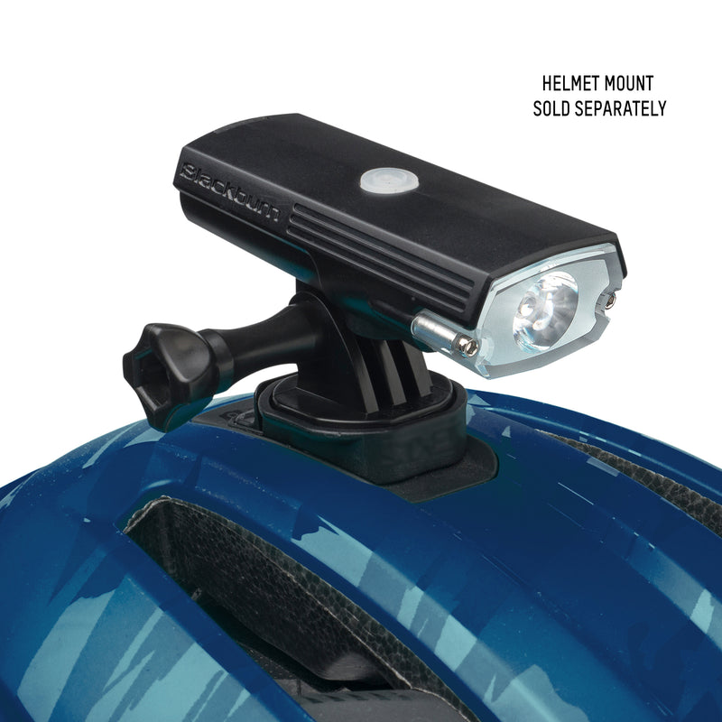 Image of Blackburn Dayblazer 550 Front and Grid Rear Light Set showcasing its high-power BLITZ mode and wide COB light array, perfect for city commuting and trail riding. Front gRID rear set Black action