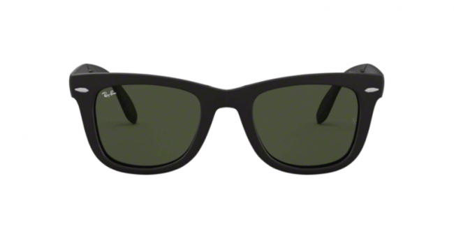 Ray-Ban Folding Wayfarer Unisex Lifestyle Sunglasses - Front view, showcasing foldable design and black frame